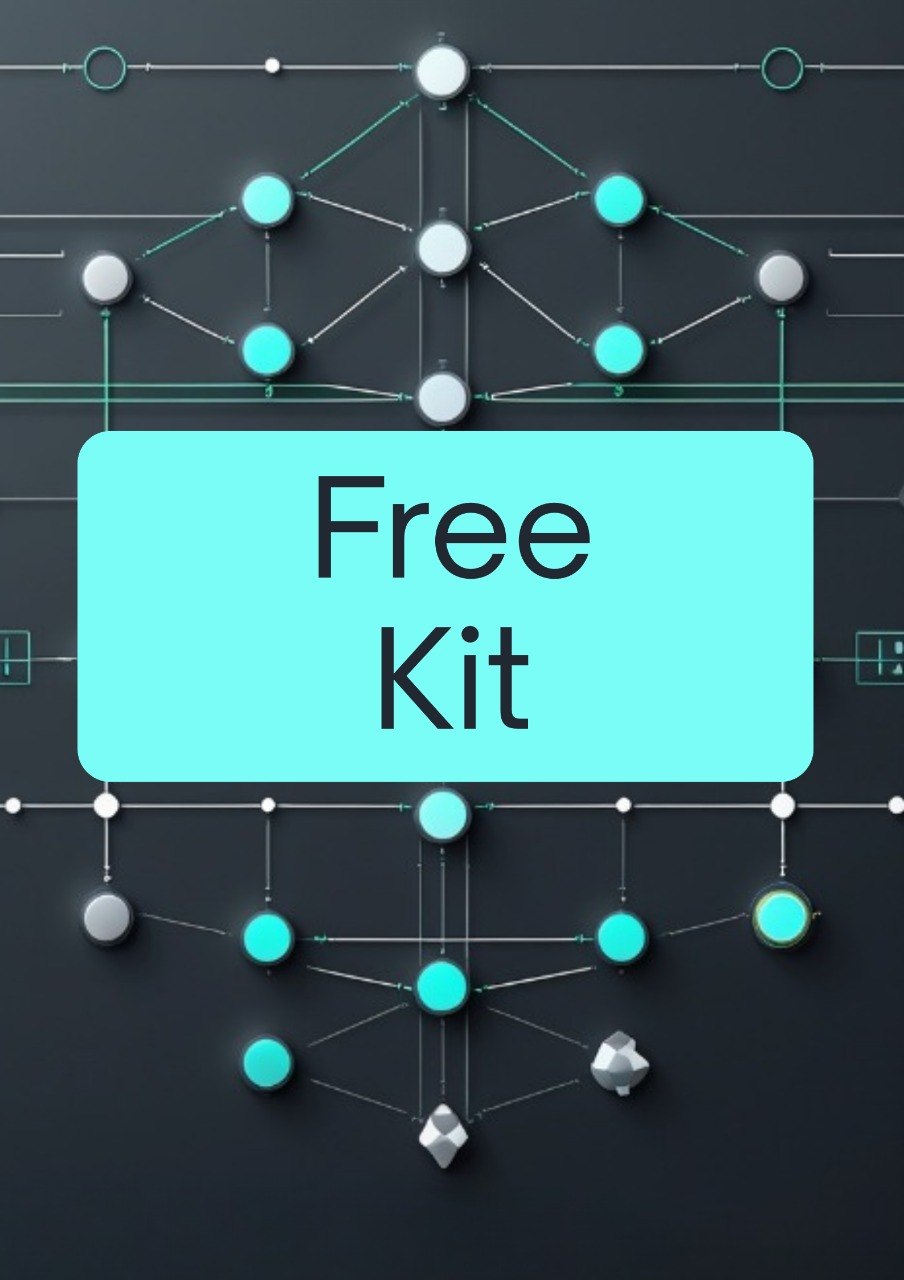Free Kit promotional graphic with teal network nodes on dark background